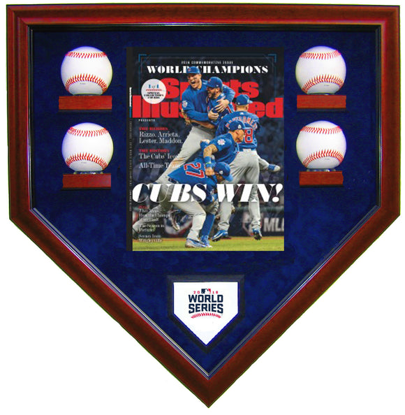 4 Baseball w/SI Chicago Cubs 2016 World Series Homeplate Shaped Display Case