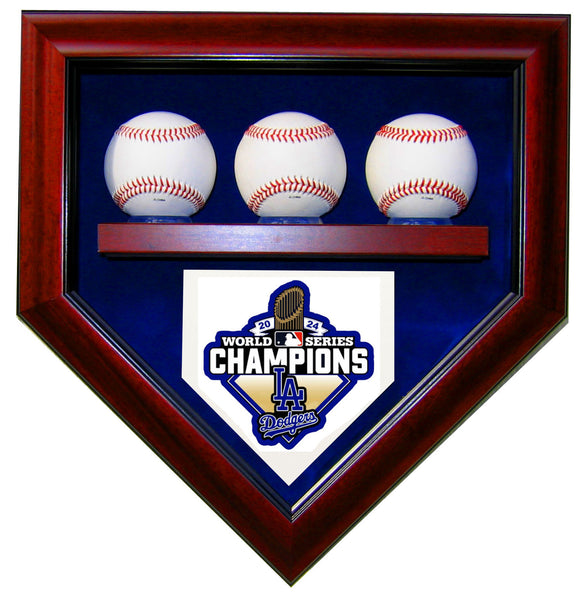 3 Baseball Los Angeles Dodgers 2024 World Series Homeplate Shaped Display Case