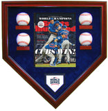 4 Baseball w/SI Chicago Cubs 2016 World Series Homeplate Shaped Display Case