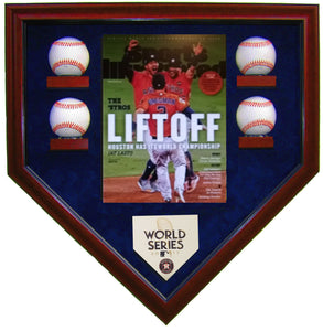 4 Baseball w/SI Houston Astros 2017 World Series Homeplate Shaped Display Case