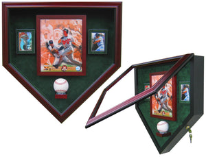 1 Baseball, 8x10 Photo and 2 Cards Homeplate Shaped Display Case