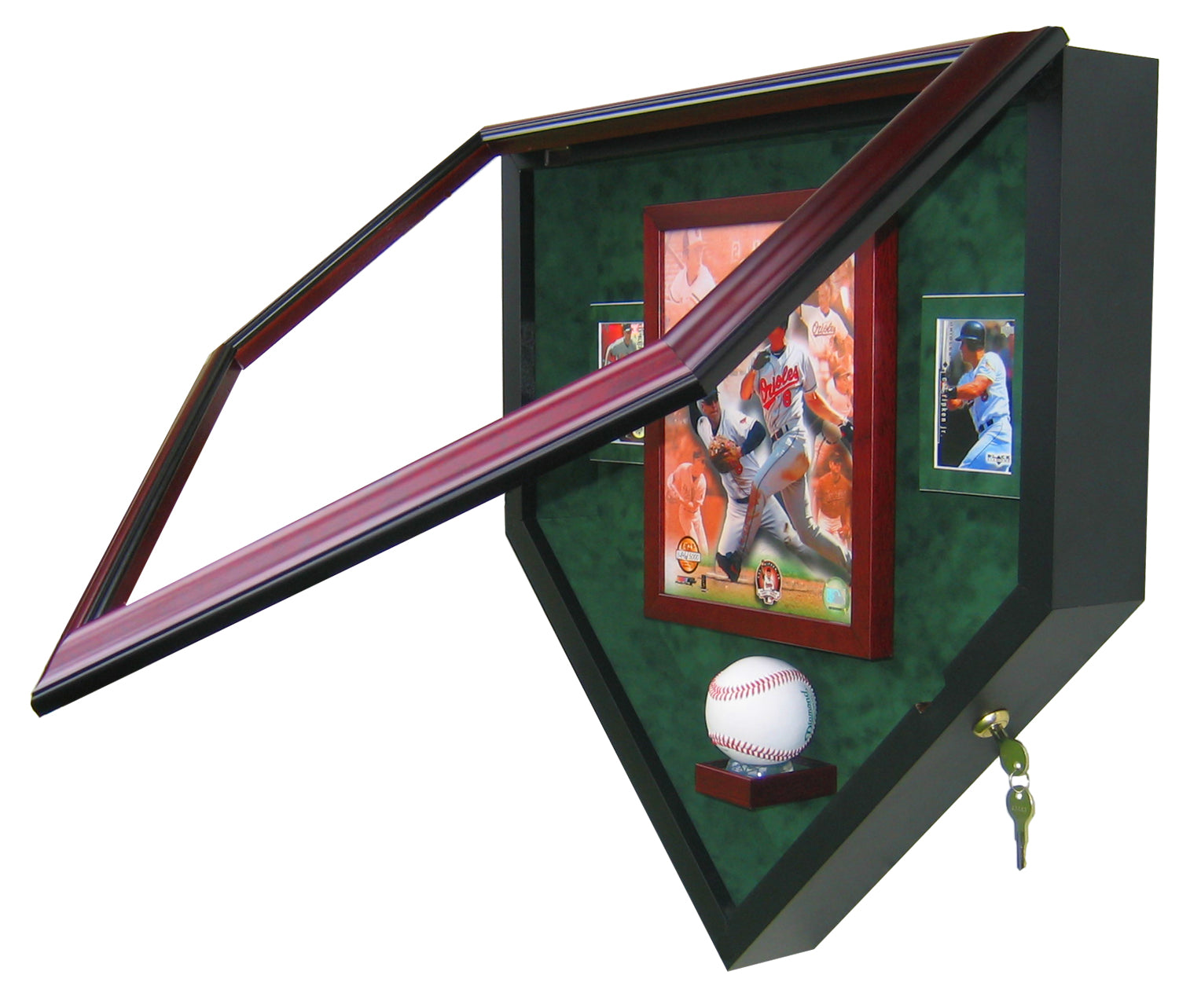 1 Baseball, 8x10 Photo and 2 Cards Homeplate Shaped Display Case   Homeplate Heroes